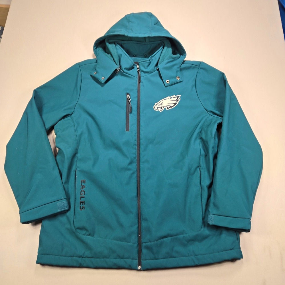 NFL Softshell Jacket Philadelphia Eagles Hooded Full Zip Teal Mens XL
